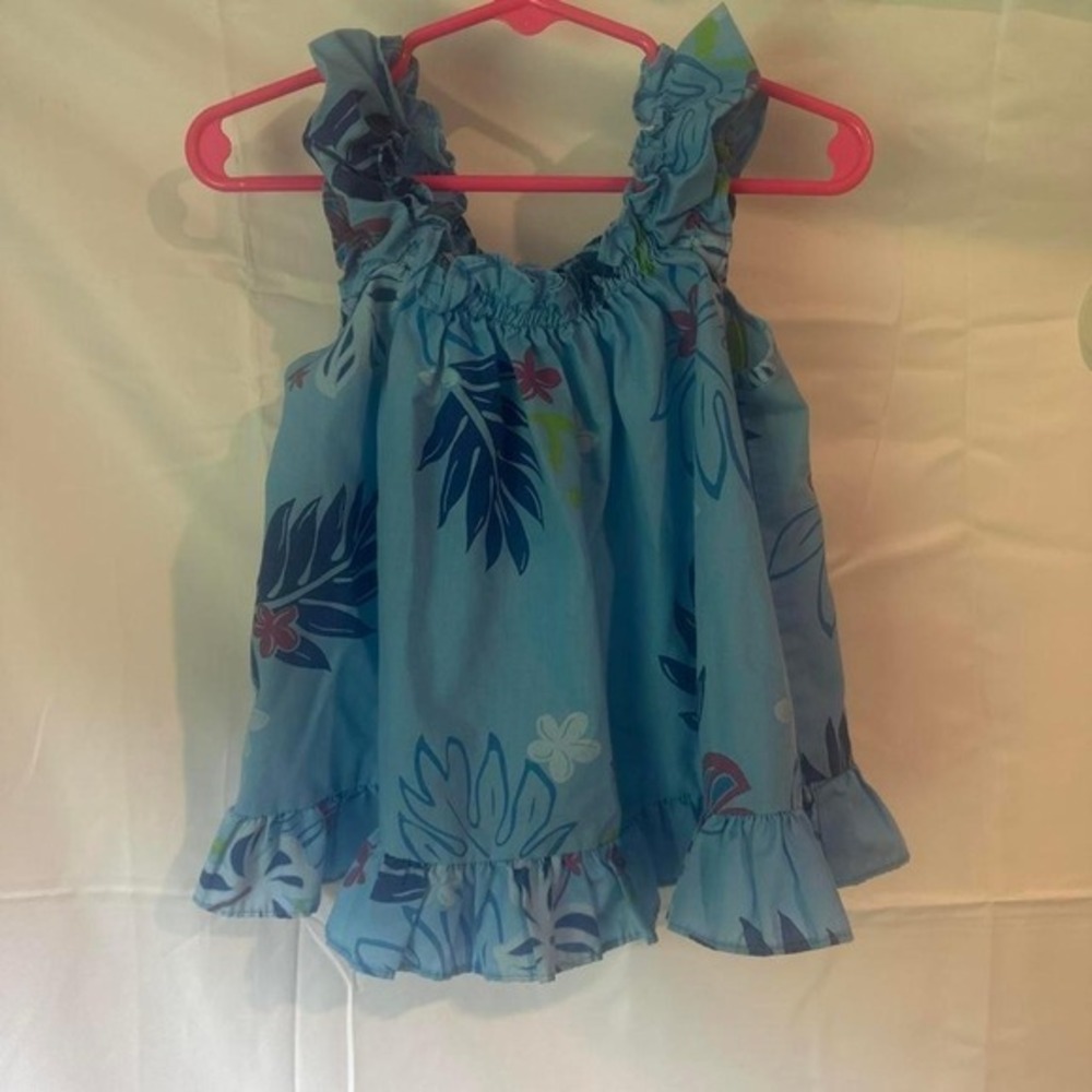 Kids Blue Floral Tropical Ruffle Strap Sleeveless Blouse Top